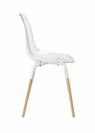 Set 4 Chaises coque transparente et bois Blanc/Marron
