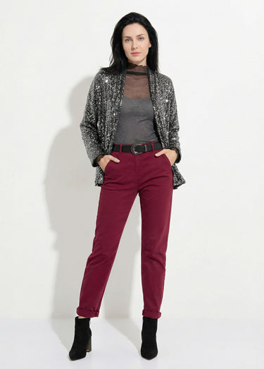 Veste sequins métallisés et col châle Argente