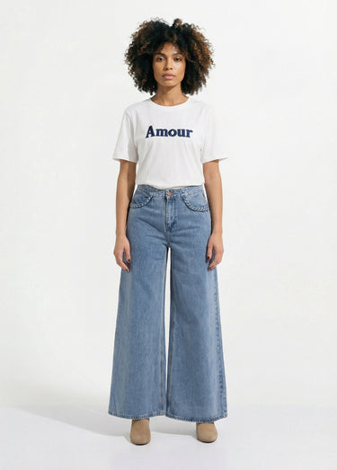 T-shirt coton avec inscription Amour Blanc/Marine