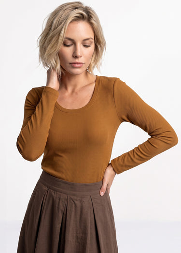 T-shirt manches longues col danseuse Camel