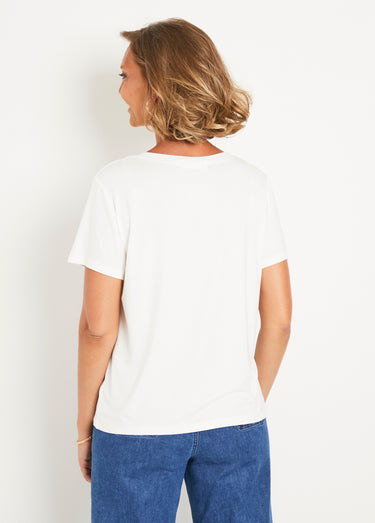T-shirt fluide col V manches courtes Blanc