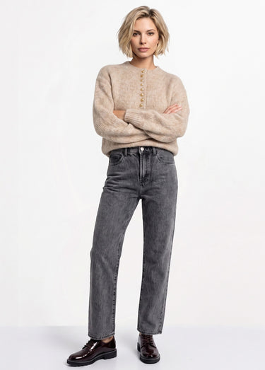 Jean droit, taille ajustable par pressions Gris moyen