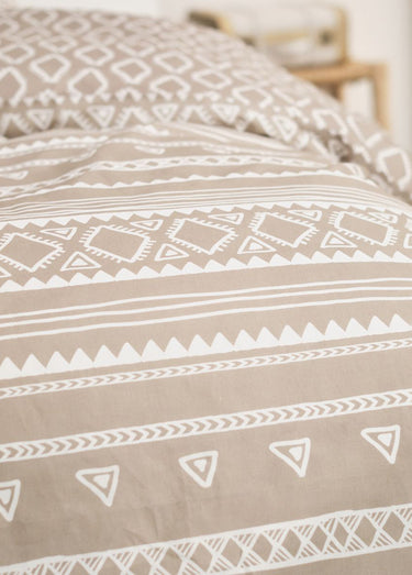 Parure flanelle 240 x 220cm, Ethnique Beige/Blanc