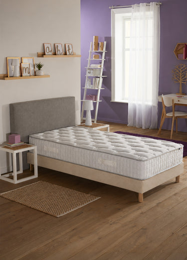 Ensemble Matelas ressorts + Sommier tapissier Beige/Blanc