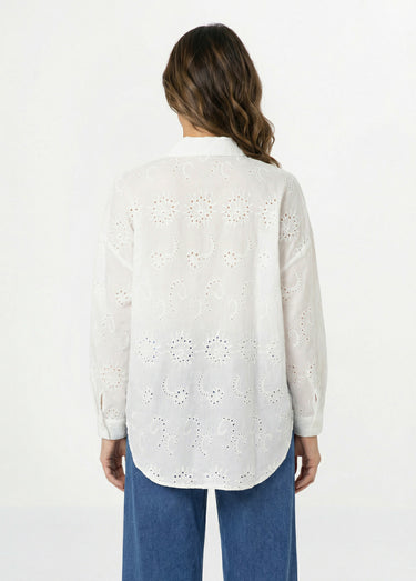 Chemisier coton avec broderie anglaise Blanc