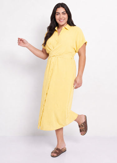 Robe chemisier avec ceinture fantaisie Jaune