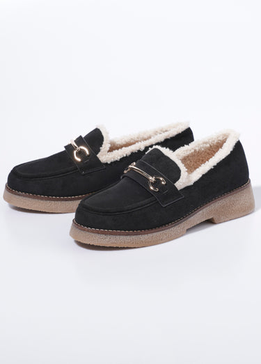 Mocassins fourrés semelle aspect crêpe Noir