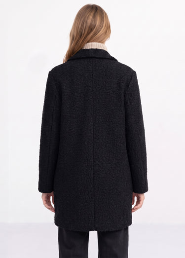 Manteau tissu bouclette mi-long boutonné Noir