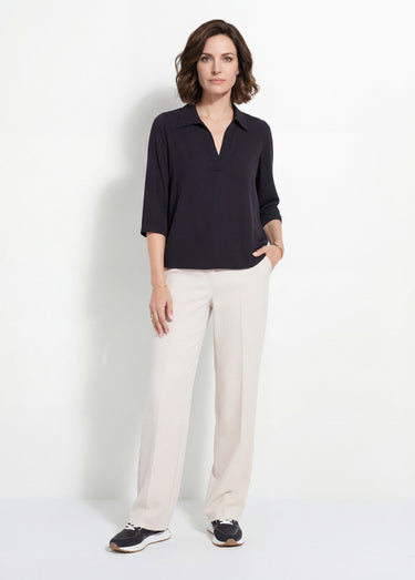 Chemisier fluide uni avec col tailleur Uni Noir