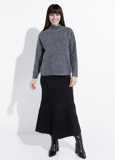 Pull col montant en maille duveteuse Gris Fonce