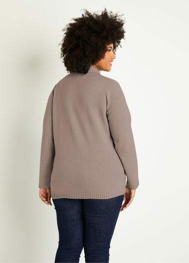 Gilet zippé long uni col montant Taupe