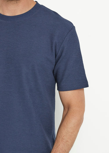 T-shirt col rond épais maille texturée Marine