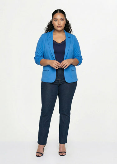 Veste droite boutonnée maille milano unie Bleu Mykonos