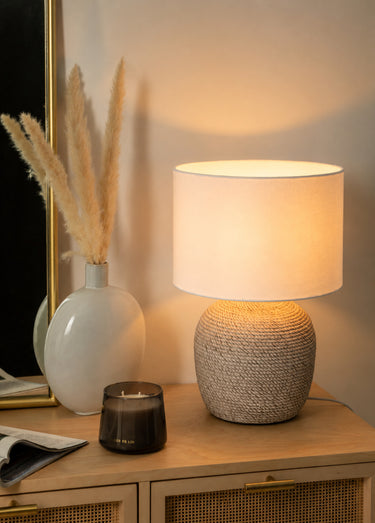 Lampe pied céramique aspect corde DAVIA Blanc