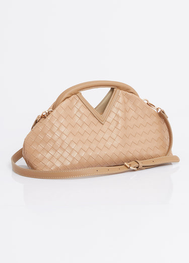 Sac à main tressé bourse, fermoir cadre Beige