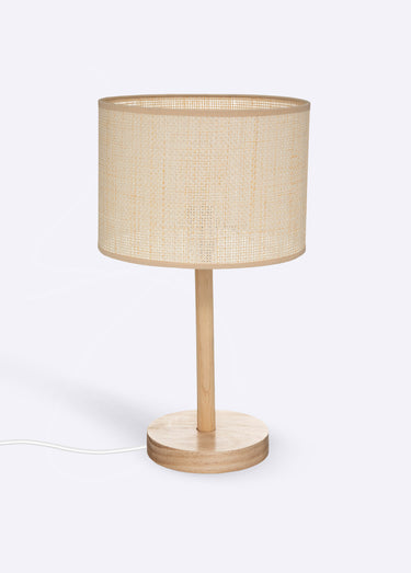 Lampe en bois avec abat jour en paille Beige