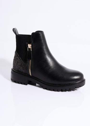 Boots zippées plates talon sequins Noir