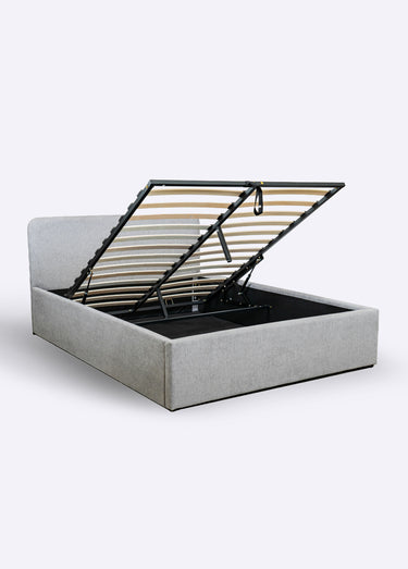 YSEE Lit coffre, sommier + tête tissu Gris