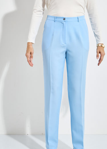 Pantalon droit uni taille semi élastiquée Bleu Ciel
