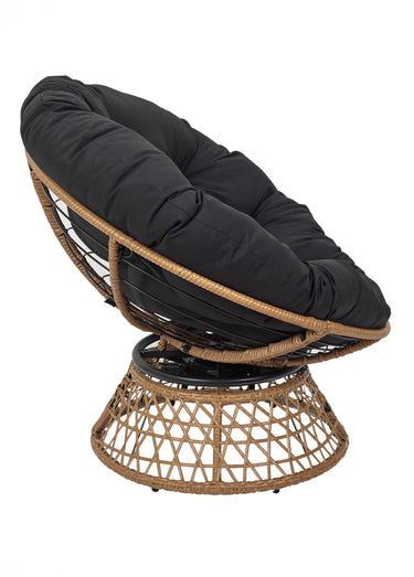 Fauteuil rembourré rotatif rotin, foncé Noir