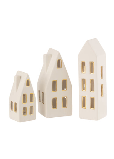 Set de 3 maisons en porcelaine avec LED Blanc