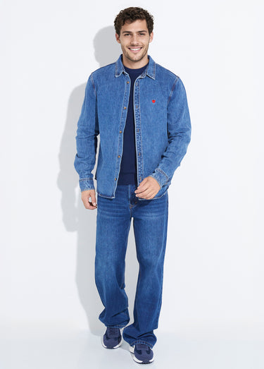 Chemise en jean en denim épais stone Bleu
