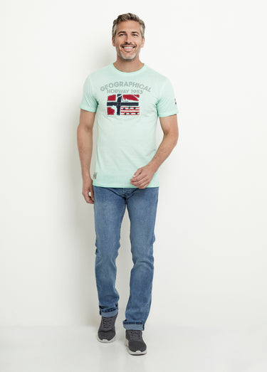 T-shirt col rond drapeau brodé Vert Menthe