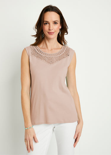 Débardeur macramé coton uni Beige