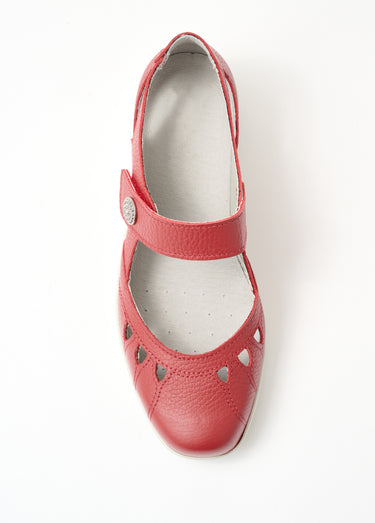 Ballerines grande largeur scratchées cuir Rouge