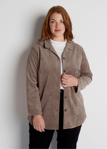 Veste surchemise velours milleraies col tailleur Taupe