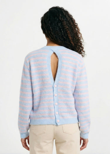 Pull rayé avec laine, dos boutonné Bleu/Rose