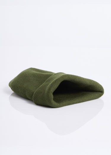 Bonnet en maille fines cotes à revers Kaki
