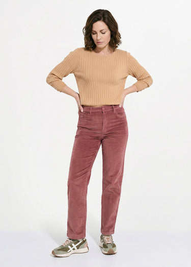 Jean 5 poches en velours, coupe droite Rose