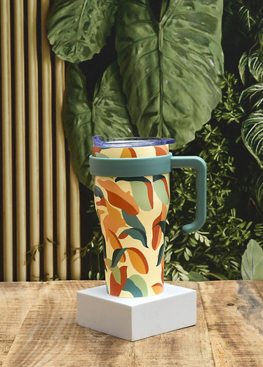 Mug de transport 0,6L floral avec paille Vert