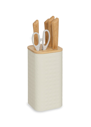 Bloc 4 couteaux + ciseaux, inox / bambou Creme