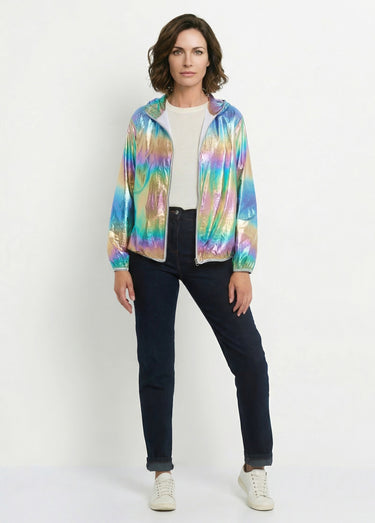 Parka brillante à capuche tendance Violet Irise