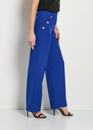 Pantalon large uni taille semi-élastiquée Bleu