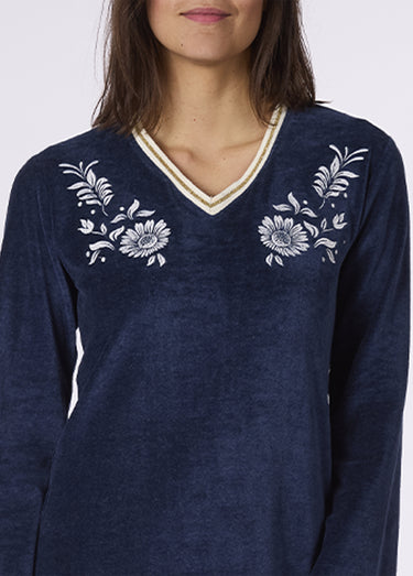 Chemise de nuit longue en velours chaud Bleu Chine