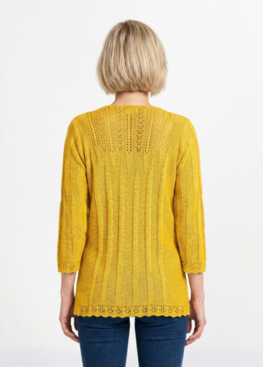 Pull court ajouré col rond Jaune