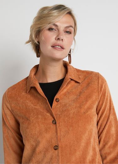 Veste surchemise velours milleraies col tailleur Caramel