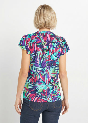 T-shirt col V évasé manches courtes Multicolore