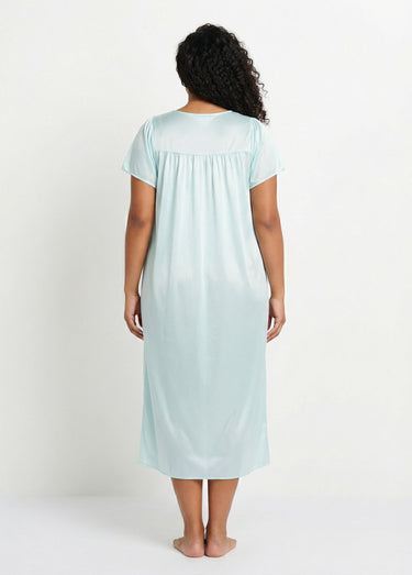 Chemise de nuit satinée longue antistatique dentelle Menthe