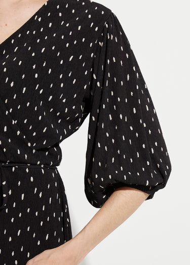 Robe courte cache-coeur imprimé pois Noir/Ecru