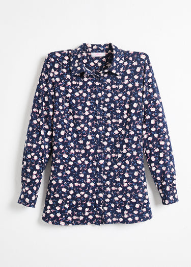 Chemisier maille chaude imprimé fleuri Marine / Blanc