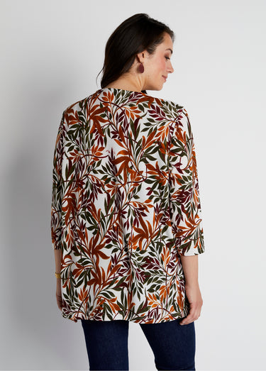 T-shirt long évasé manches 3/4 col rond Imprime Vert