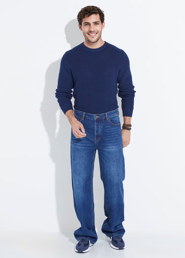 Jean denim coupe large style baggy, stone Bleu Fonce