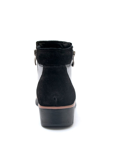 Boots compensées cuir lisse et suédé Noir