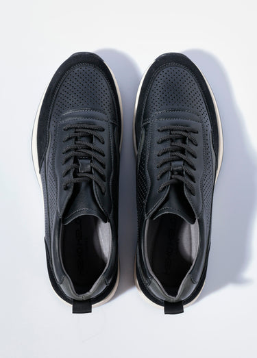 Baskets bimatière en simili cuir perforé Noir