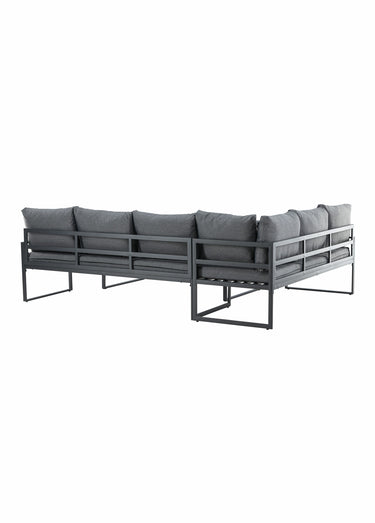 Canapé d'angle outdoor + Table vitrée Noir/Gris