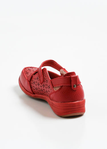 Ballerines cuir à scratch semelle confort Rouge